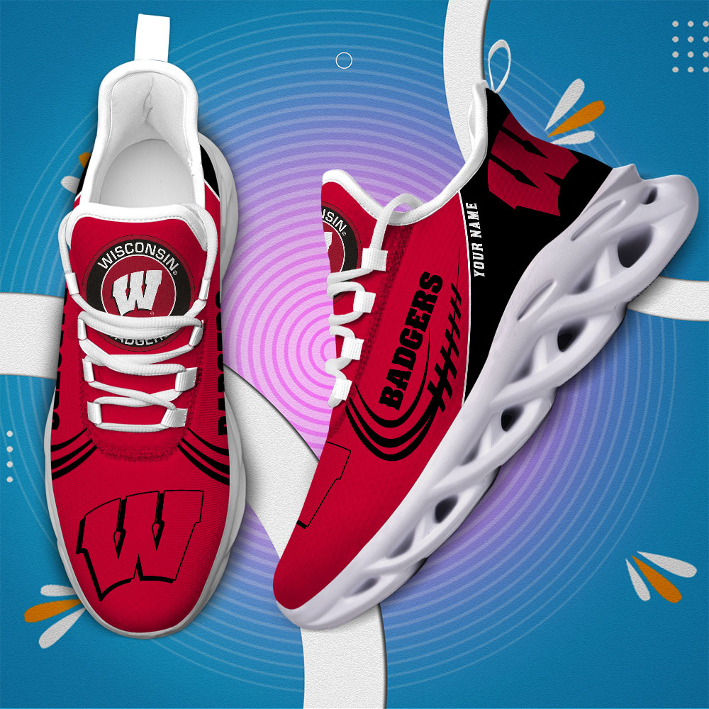 Wisconsin Badgers PERSONALIZED MAX SOUL SHOES T1 - Famjoys Wisconsin Badgers PERSONALIZED MAX SOUL SHOES T1 - Famjoys