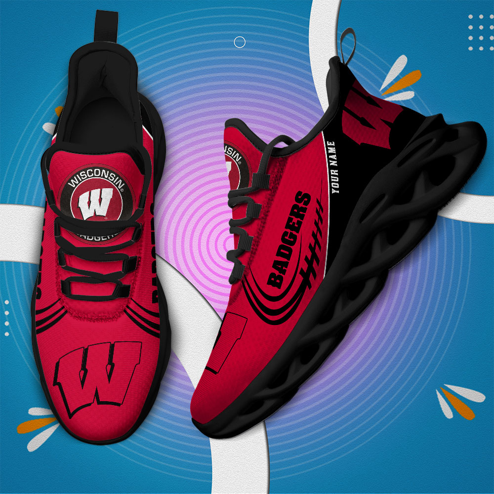 Wisconsin Badgers PERSONALIZED MAX SOUL SHOES T1 - Famjoys Wisconsin Badgers PERSONALIZED MAX SOUL SHOES T1 - Famjoys