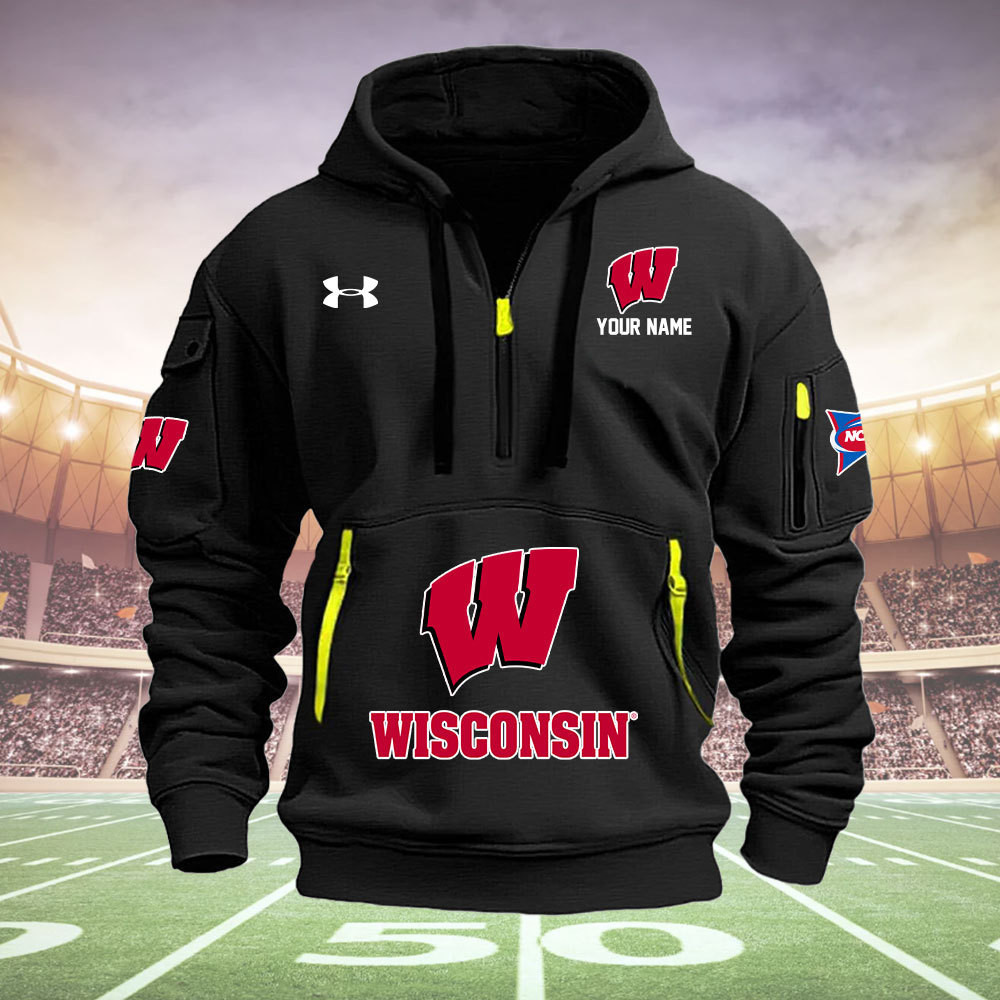 Wisconsin Badgers Quarter Zip Hoodie - Famjoys Wisconsin Badgers Quarter Zip Hoodie - Famjoys
