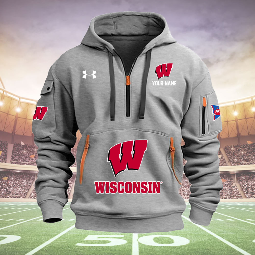 Wisconsin Badgers Quarter Zip Hoodie - Famjoys Wisconsin Badgers Quarter Zip Hoodie - Famjoys