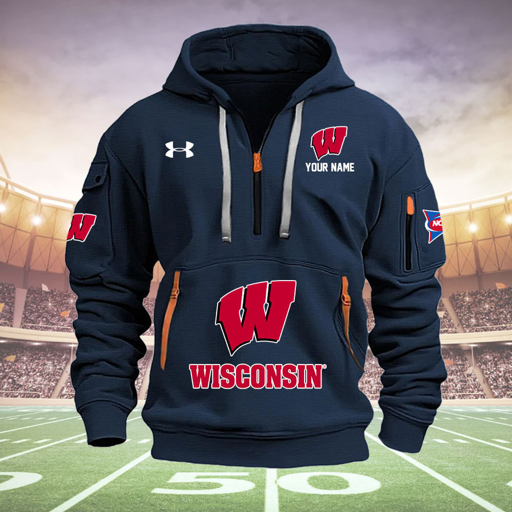 Wisconsin Badgers Quarter Zip Hoodie - Famjoys Wisconsin Badgers Quarter Zip Hoodie - Famjoys
