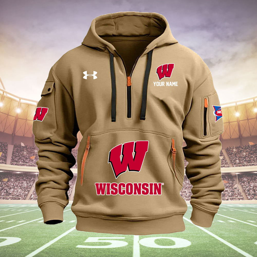 Wisconsin Badgers Quarter Zip Hoodie - Famjoys Wisconsin Badgers Quarter Zip Hoodie - Famjoys