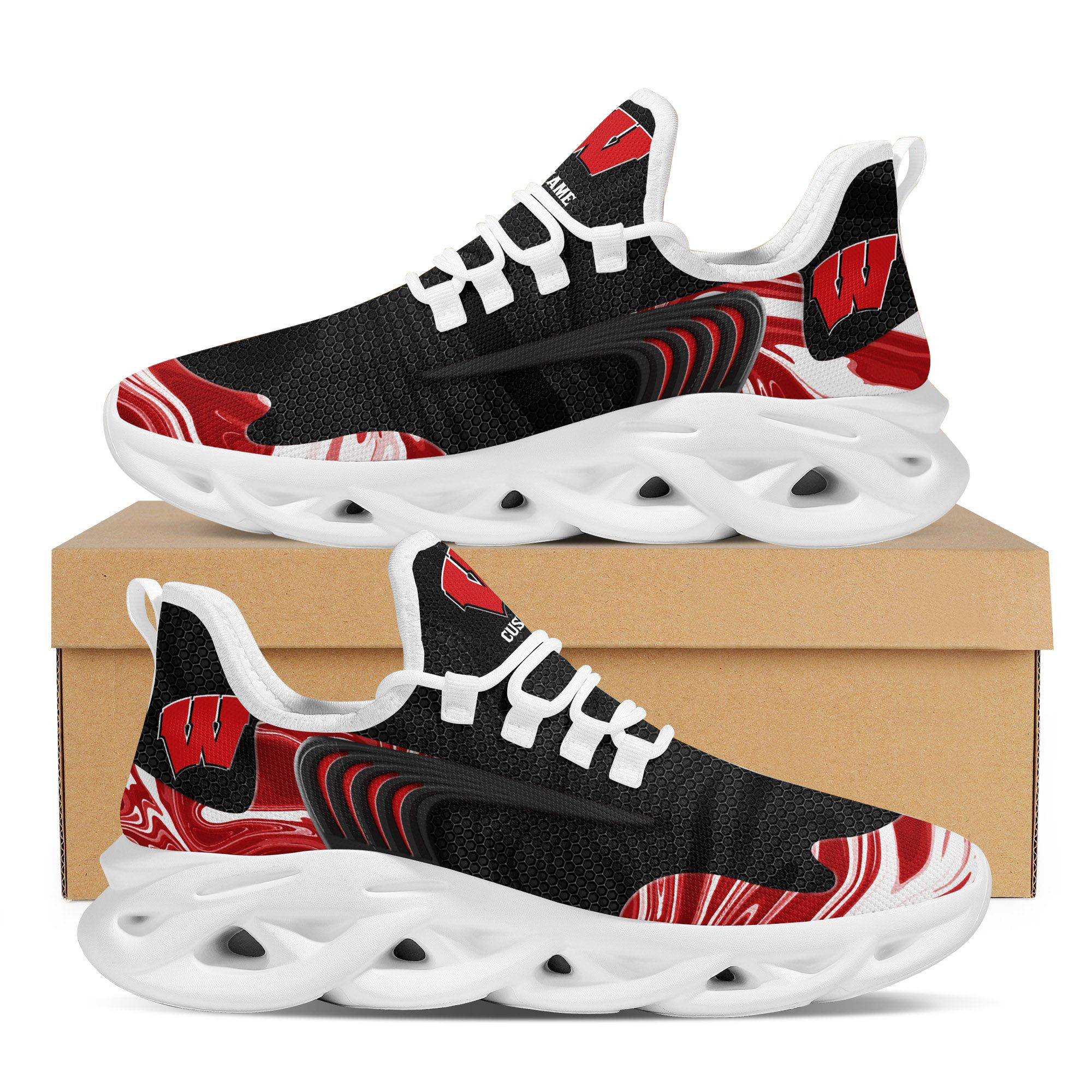Wisconsin Badgers Team Custom Personalized With Name Max Soul Sneakers Shoes - Famjoys Wisconsin Badgers Team Custom Personalized With Name Max Soul Sneakers Shoes - Famjoys