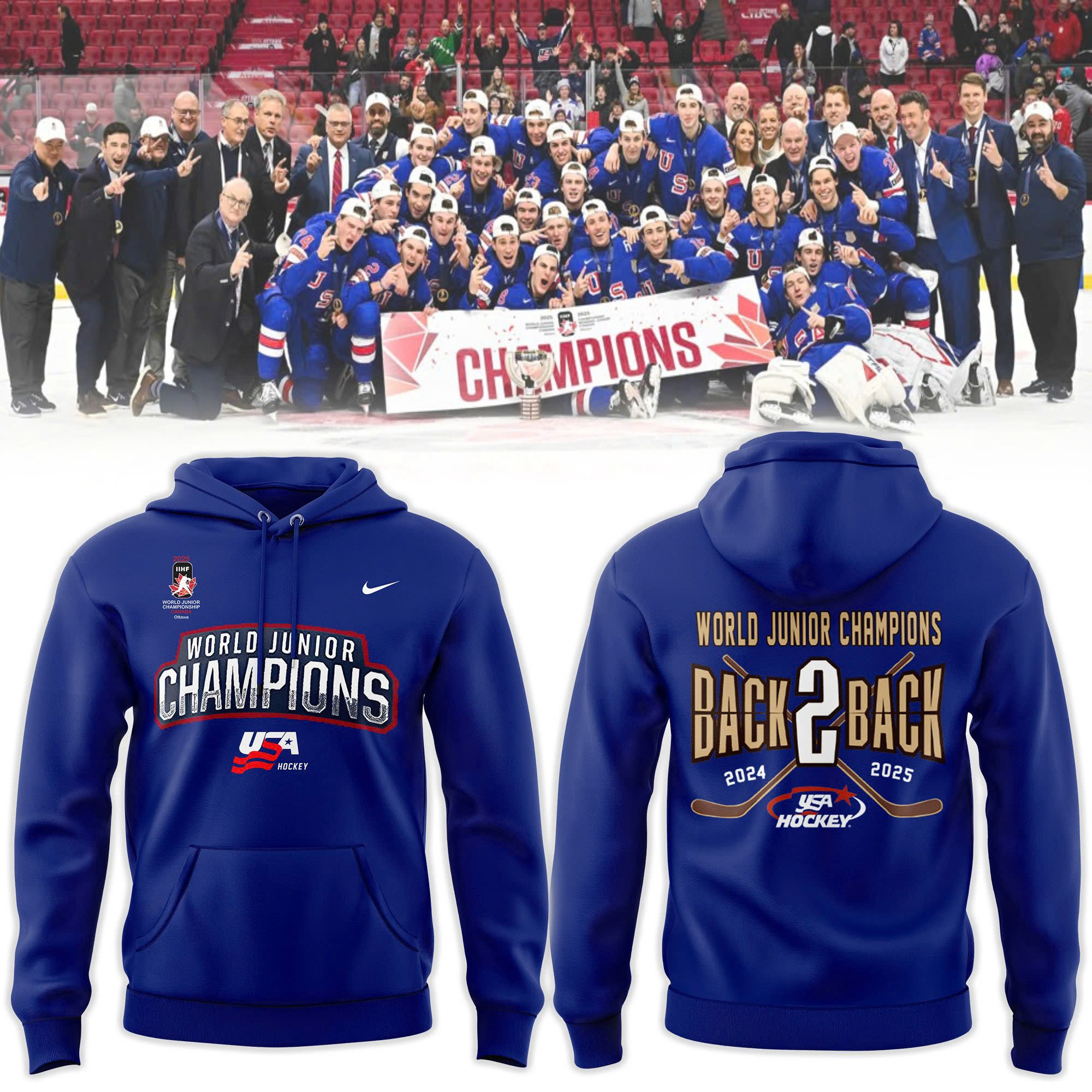 World Junior Ice Hockey Champions USA Hockey Hoodie V3 - Famjoys World Junior Ice Hockey Champions USA Hockey Hoodie V3 - Famjoys