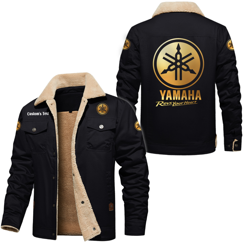 Yamaha Golden Logo Cargo Fleece Lined Cotton Jacket Multicolor, vintage style, customize name 