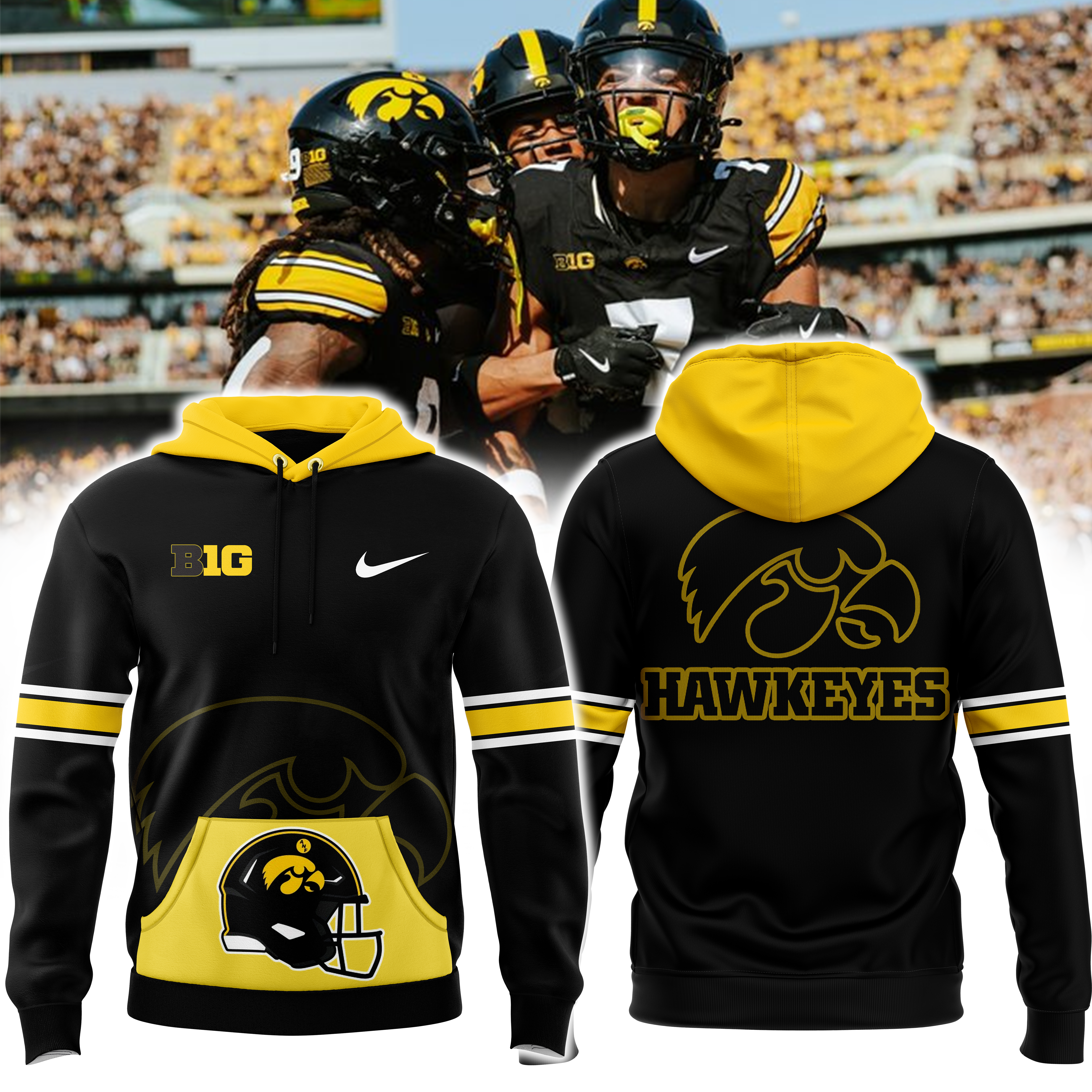 Yellow Iowa Hawkeye Football Pullover Hoodie 2024 - Famjoys Yellow Iowa Hawkeye Football Pullover Hoodie 2024 - Famjoys