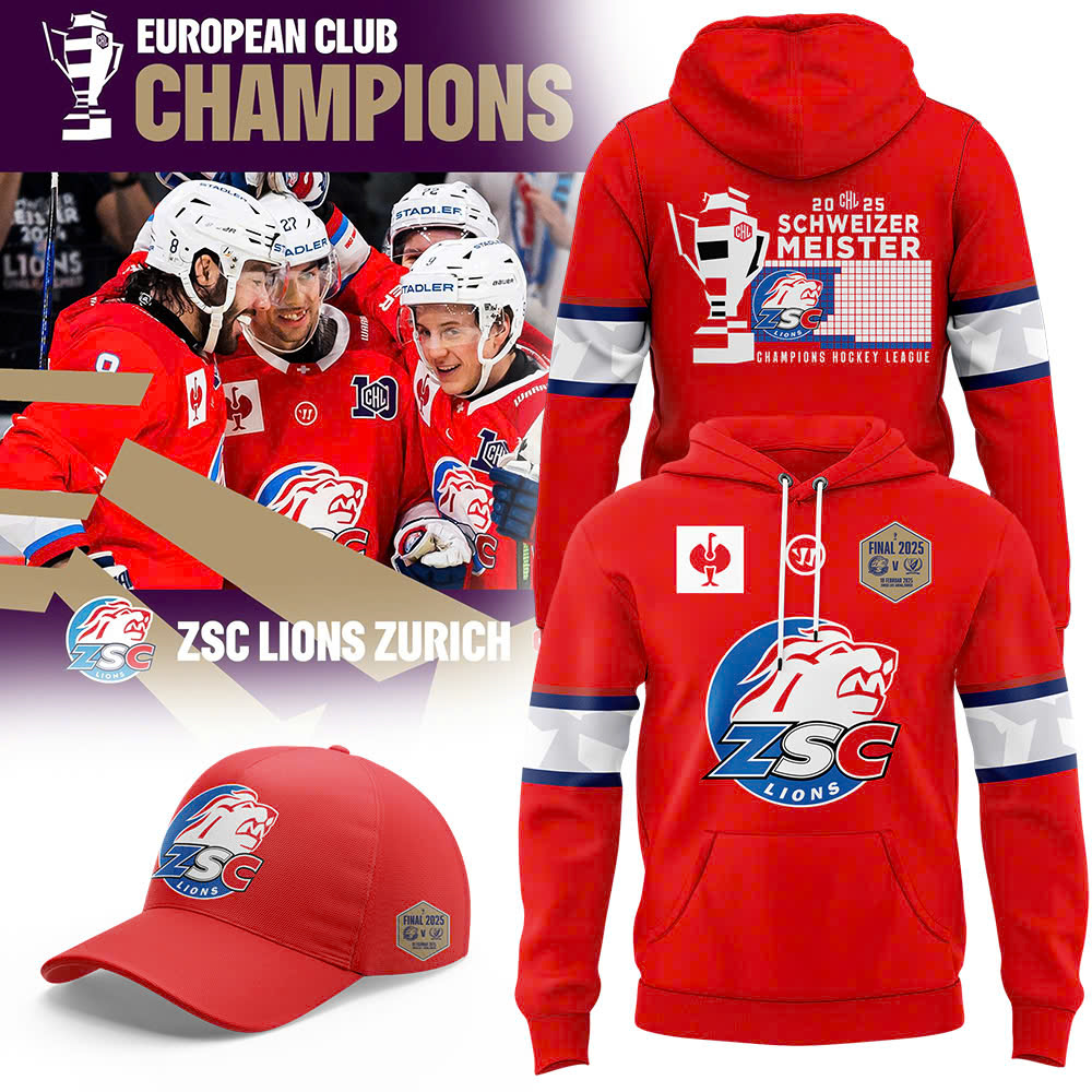 ZSC Lions CHL 2025 European Club Champions Hoodie - Famjoys ZSC Lions CHL 2025 European Club Champions Hoodie - Famjoys