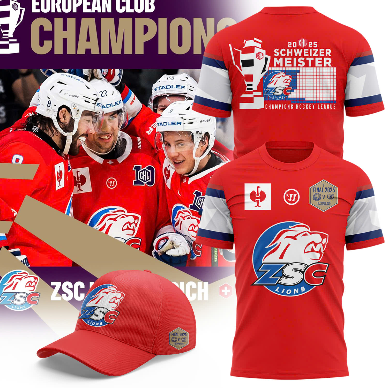 ZSC Lions CHL 2025 European Club Champions Tee - Famjoys ZSC Lions CHL 2025 European Club Champions Tee - Famjoys